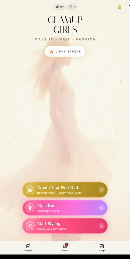 Home screen styled like a fashion magazine cover.