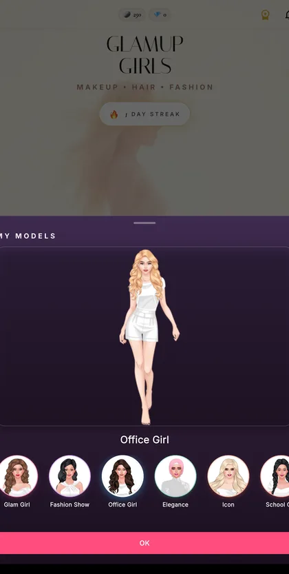 Model picker showing the roster of models as round portraits.